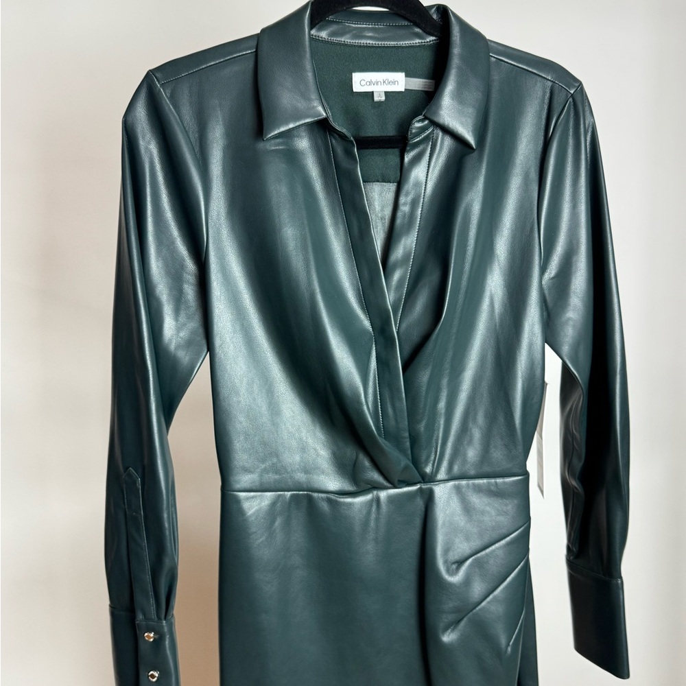 Calvin Klein Faux-Leather Shirt Dress